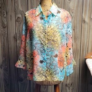 Nicola Womens Blouse Multi-Print with 3/4 Bell Sleeves Size XL